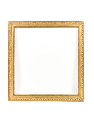 an antique gold frame with a white background