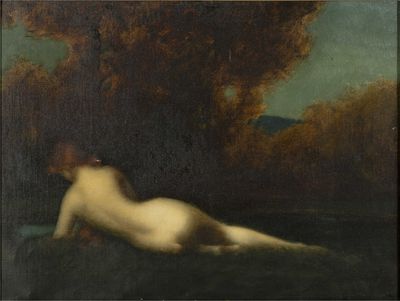 an image of a painting of a nude woman laying on the ground
