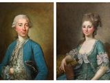 two paintings of a woman in a blue dress and a woman in a blue dress