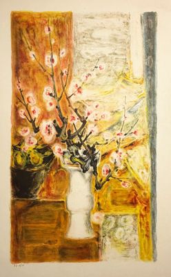 une peinture représentant un vase contenant des fleurs