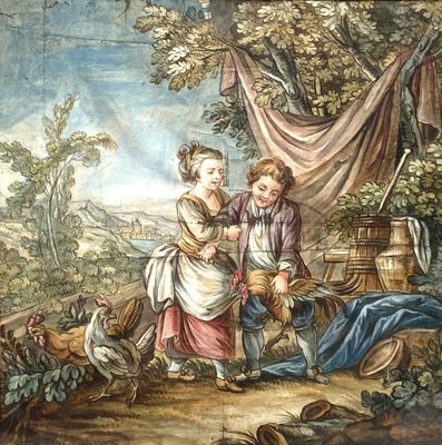 une image représentant un tableau où l'on voit deux enfants dans un décor boisé