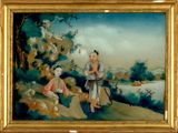 une image d'un tableau représentant un homme et une femme dans un paysage