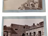 three old black and white photos of a building and a river