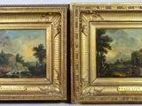 paire de peintures à l'huile du XIXe siècle représentant un paysage champêtre