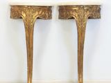 paire de tables d'appoint anciennes en laiton avec plateau en marbre