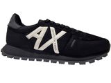 sneakers with logo on the side, black and silver