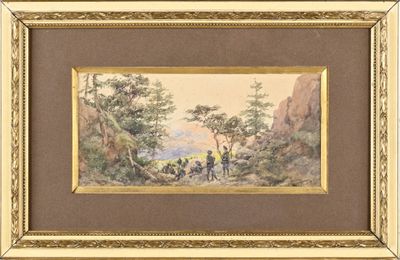 une image représentant un tableau où l'on voit un groupe de personnes dans les bois