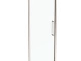 a close up of a glass shower door on a white background