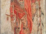 an image of a painting of a man in a red robe holding a spear