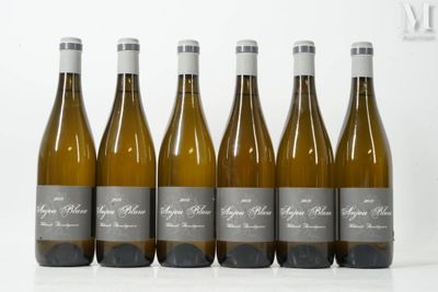 six bouteilles de vin blanc sont alignées sur une table