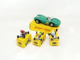 three toy cars that are sitting on top of each other