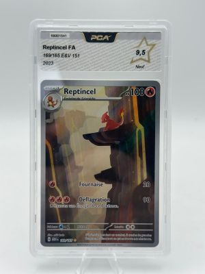 a close up of a card in a plastic holder on a white surface