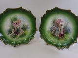 pair of antique hand painted porcelain plates depicting a fairy and a princess
