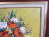 a painting of flowers in a vase on a table