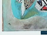 a picture of a painting of a fish on a blue background