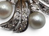 an image of a brooch with pearls and diamonds on a white background