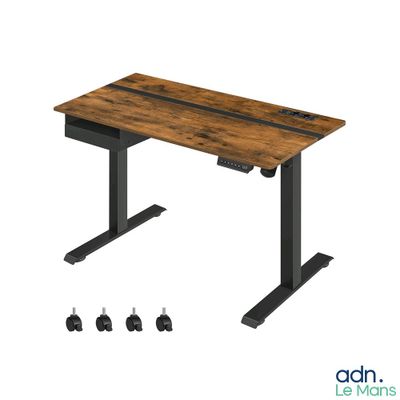 a computer desk with wheels and a wooden top