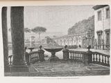 un dessin représentant une fontaine au milieu d'une cour