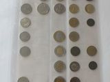 a lot of coins in a plastic bag on the table