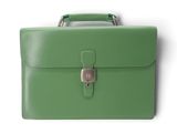 porte-documents en cuir vert sur fond blanc, avec une découpe au niveau de la poignée