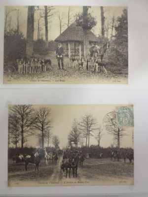 deux vieilles photos représentant des personnes et des chevaux dans un champ