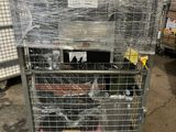 a metal cart with a bunch of items in it