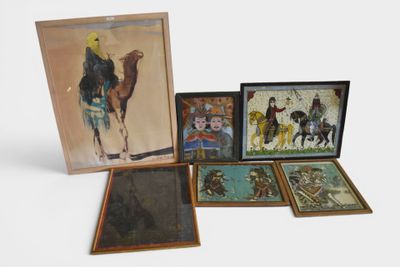 a picture of a picture of a man on a horse and a picture of a man on a camel