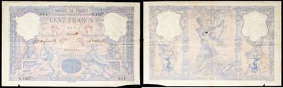two old bank notes with a picture of a man and a woman on them