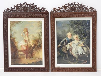 deux tableaux encadrés représentant des enfants assis sur un banc dans un parc