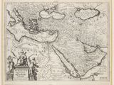 une vieille carte du Moyen-Orient sur laquelle figure un homme à cheval