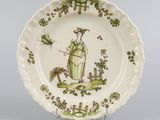 an image of a plate with a lady in a garden