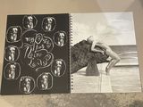 a black and white photo of a book with pictures of people on it