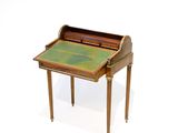 un petit bureau avec un plateau vert sur fond blanc