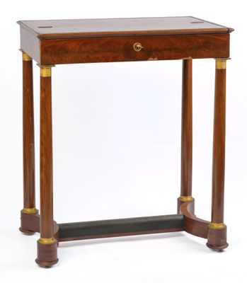 a wooden table with a drawer on top of it