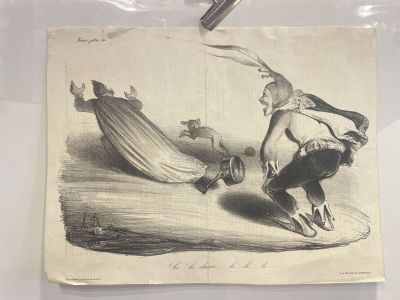 a drawing of a man riding a horse with a bird on his back