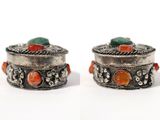 pair of antique silver and coral cuff bracelets