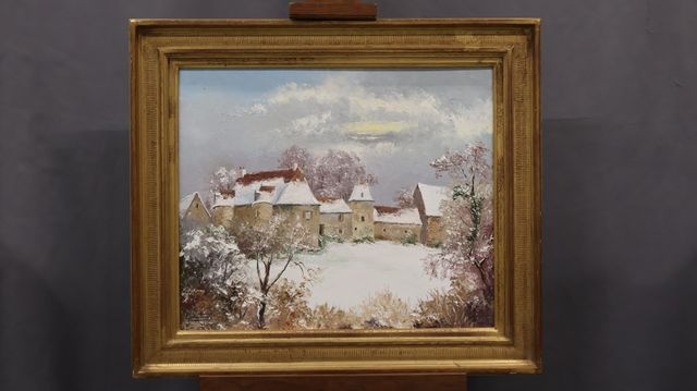 Gaston THIERY (1922-2013) « En février à Montgour ». Huile sur to...