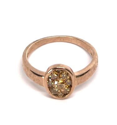 Bague en argent doré sertie de 9 diamants jaunes au centre -…