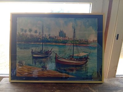 a picture of a picture of boats on the water