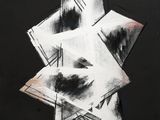 a black and white drawing of a bunch of papers on a black surface