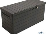 a black plastic storage box with a latch on the lid