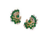 a pair of emerald and diamond ear clips