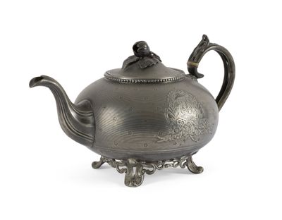 SHEFFIELD THEIERE en étain de forme pansue à couvercle à fré…