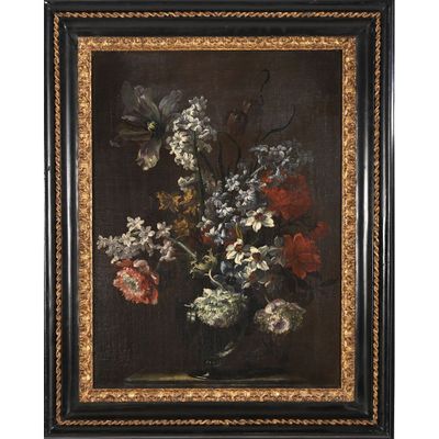 une peinture de fleurs dans un vase sur une table