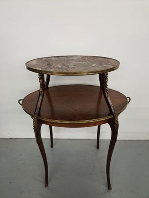 Table à thé, en bois de placage de forme ovoïde à deux plateaux superp - Photo 1