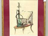 tableau représentant une femme assise sur une chaise, une pipe à la main