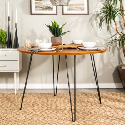 Table de salle à manger ronde en noyer avec pieds en épingle…