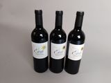 trois bouteilles de vin posées sur une table blanche