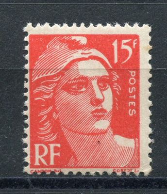 le timbre est rouge et blanc et représente le visage d'une femme