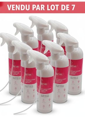 six flacons de spray blanc avec des étiquettes roses